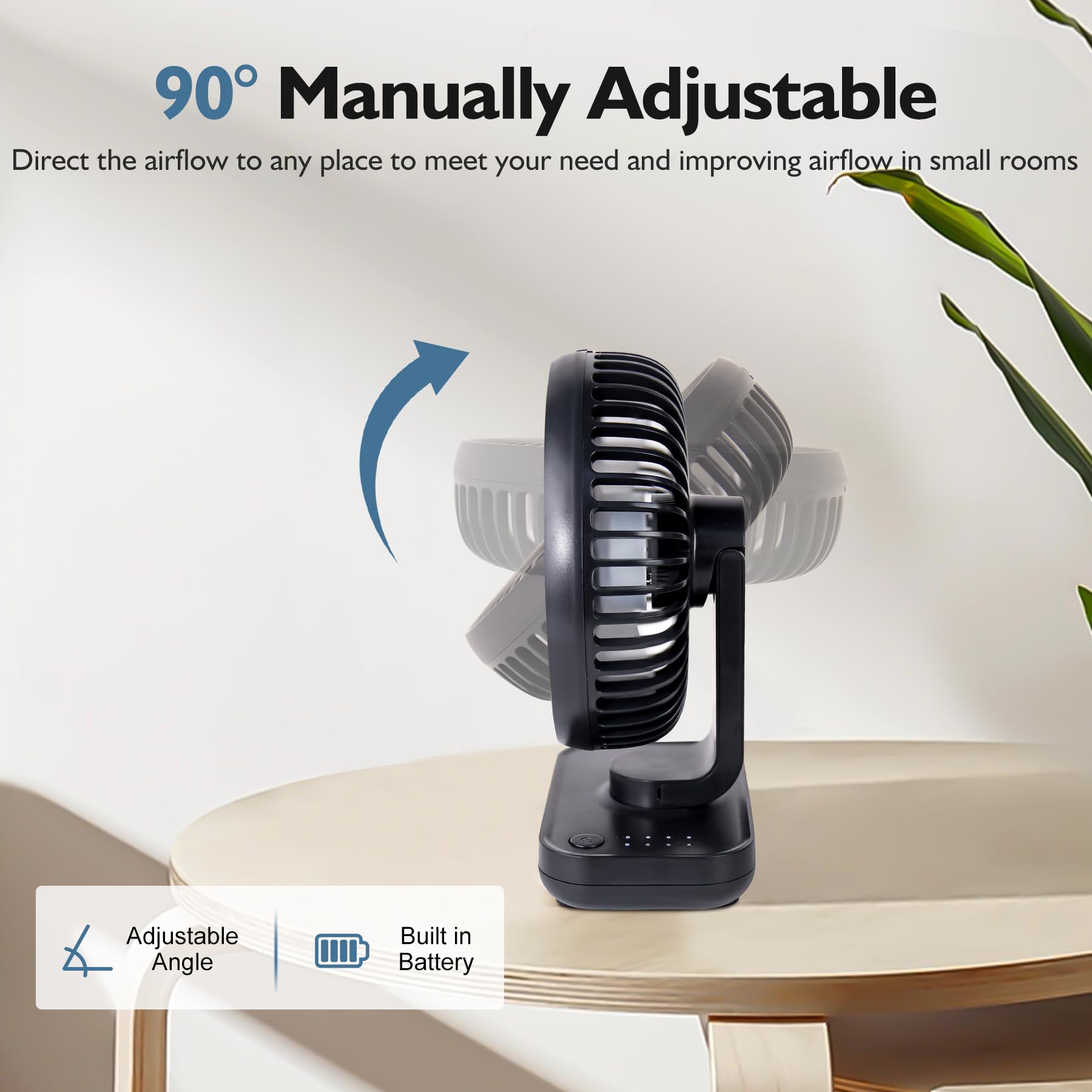 Battery Powered Fan 3600mA,Rechargeable Fan,Portable Desk Fan,Battery Operated Fan,Small fan, Rechargeable Fan Portable,Dual Adjustable Angle Desktop Air Circulate Fan with 4 Speed for Home Office