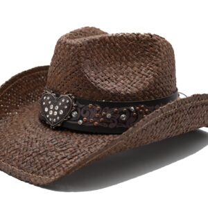 THE CELL Straw Cowboy Hat (Crystal Heart_Dk Brown)