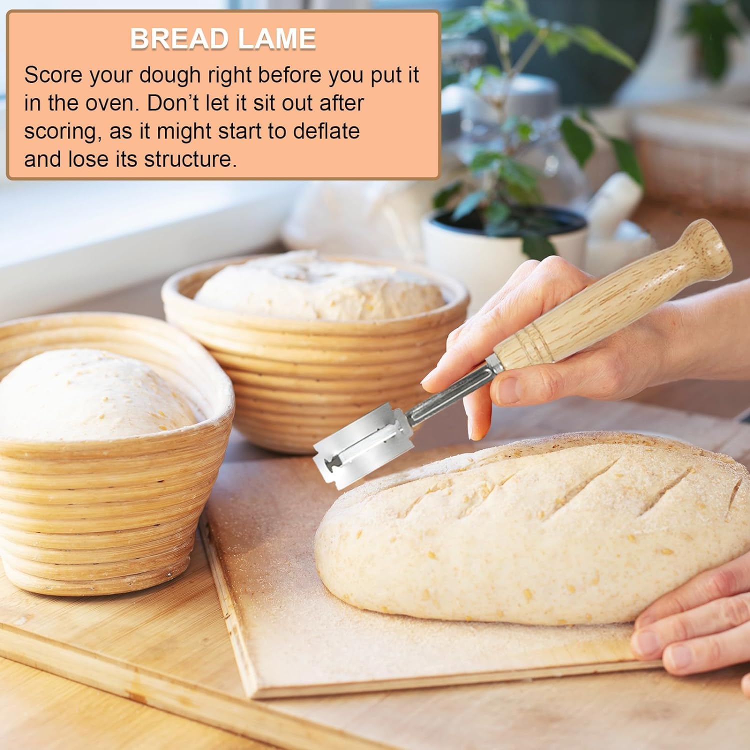 Unihopper Bread Proofing Basket Set of 2,9 Inch Round Sourdough Bread Baskets Bowls with Bread Lame Bread Making Tools Supplies for Sour dough Baking Fermentation