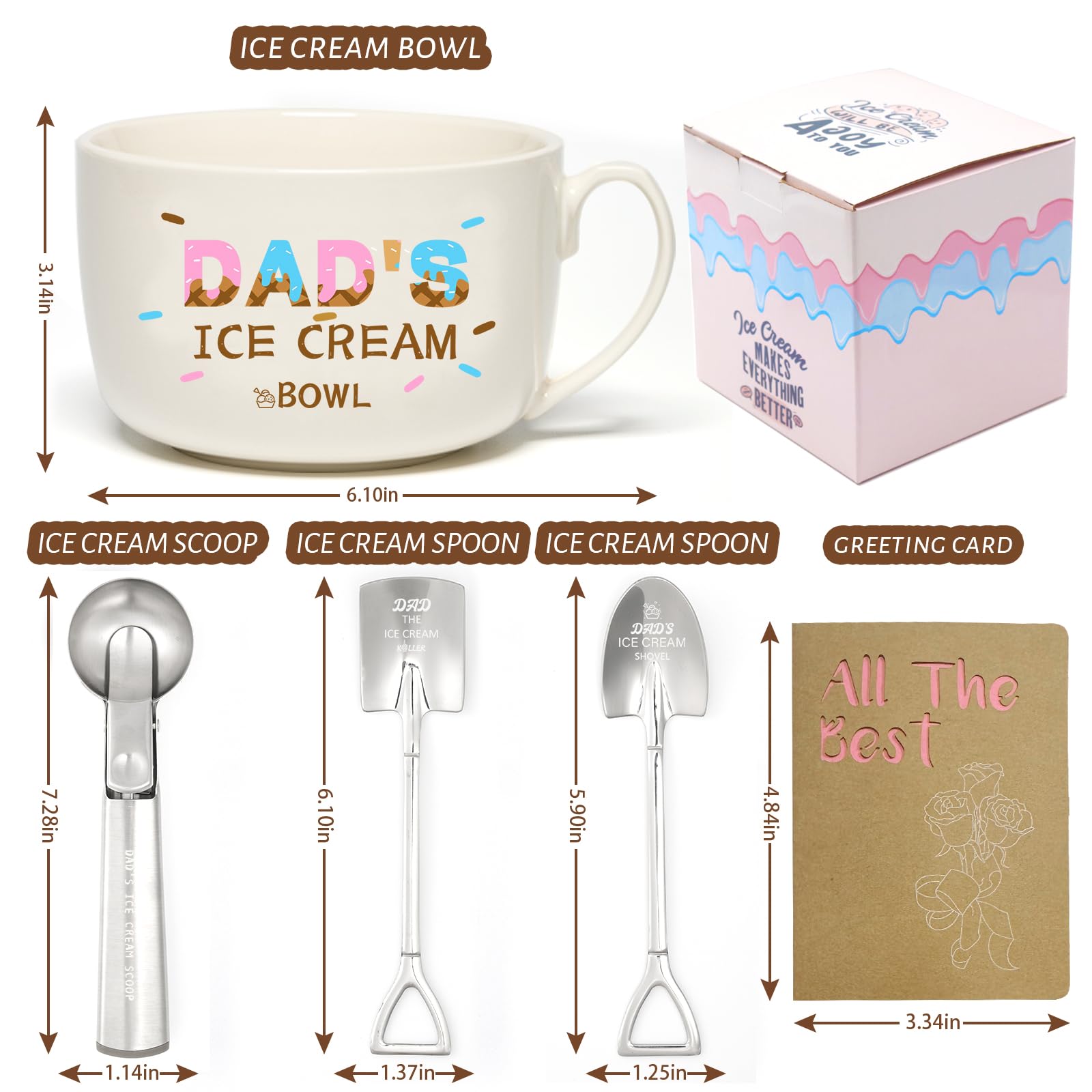 EUUPS Dad Gifts for Fathers Day - Dad's Ice Cream Bowl and Scoop, Shovel Dad's Ice Cream Spoon - Dad Gifts from Daughter Son - Ideal Dad Christmas Birthday Gift