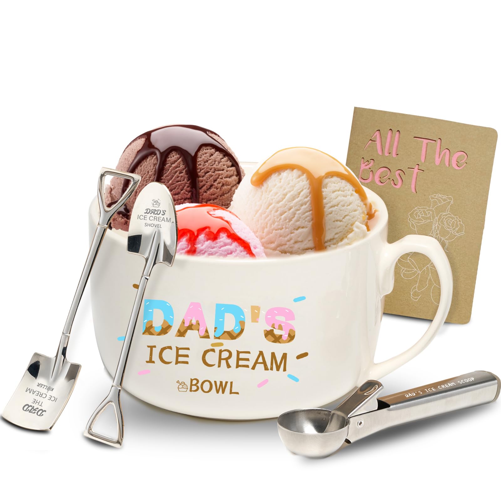 EUUPS Dad Gifts for Fathers Day - Dad's Ice Cream Bowl and Scoop, Shovel Dad's Ice Cream Spoon - Dad Gifts from Daughter Son - Ideal Dad Christmas Birthday Gift