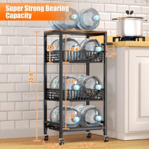 4Tier Roling Cart, Utility Cart, Storage Cart, Kitchen Carts on Wheels with Wood Top, Pull-Out Wire Basket for Fruit, Black