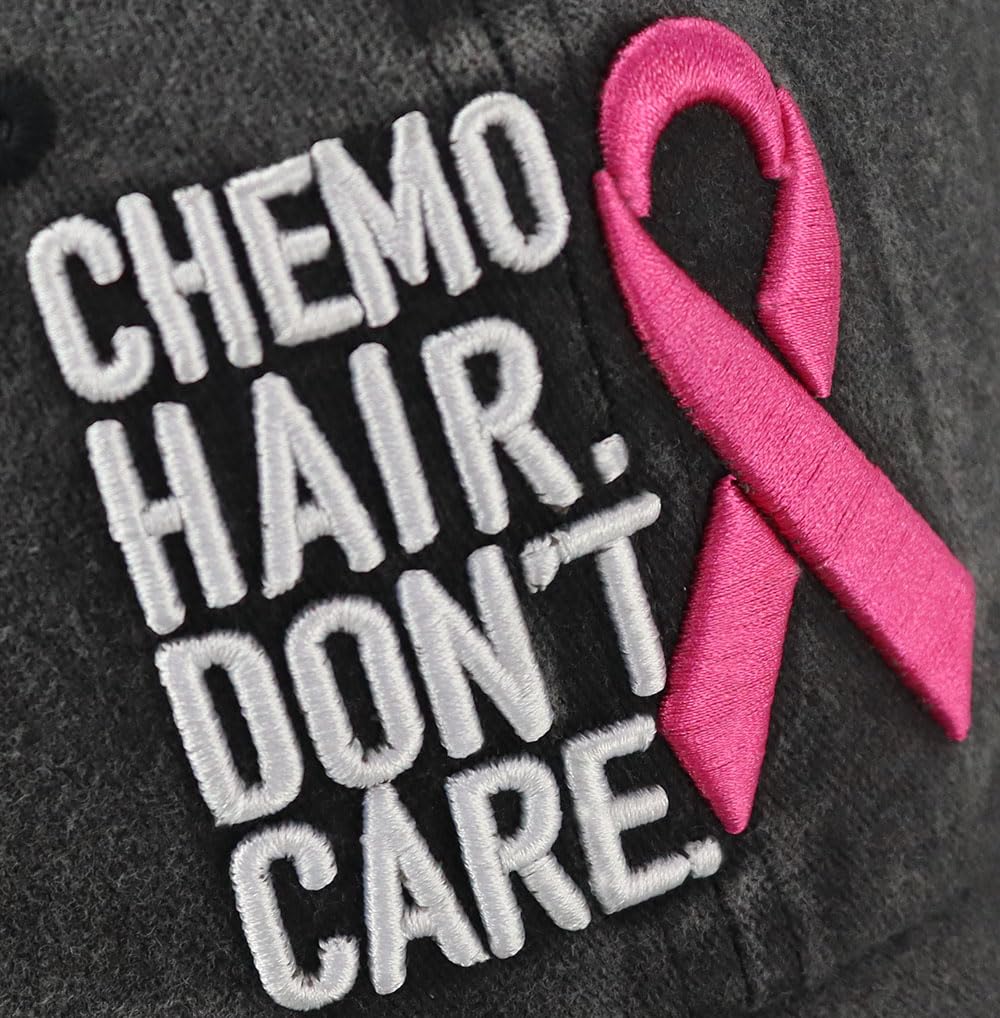 Breast Cancer Gifts for Women, 3D Embroidered Chemo Hair Don't Care Hat, Pink Ribbon Logo Breast Cancer Awareness Inspirational Gifts, Adjustable Cotton Chemo Caps for Women Cancer Survivor Friends