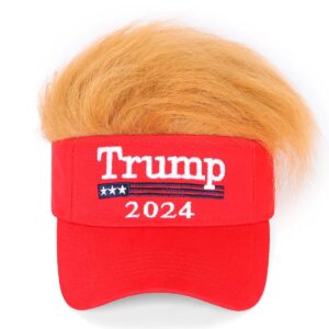 Trump 2024 Hat with Hair,Donald Trump Make America Great Again Wig Hat Embroidered Ultra Adjustable MAGA Baseball Cap (Red Trump 2024 Hat with Hair)