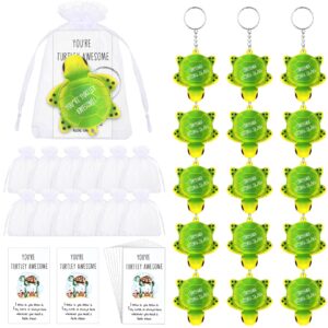 huquary 30 pcs inspirational sea turtle keychain bulk you're turtley awesome key ring relief stress squeeze turtle keychain with inspirational card organza bag for employee appreciation day gifts