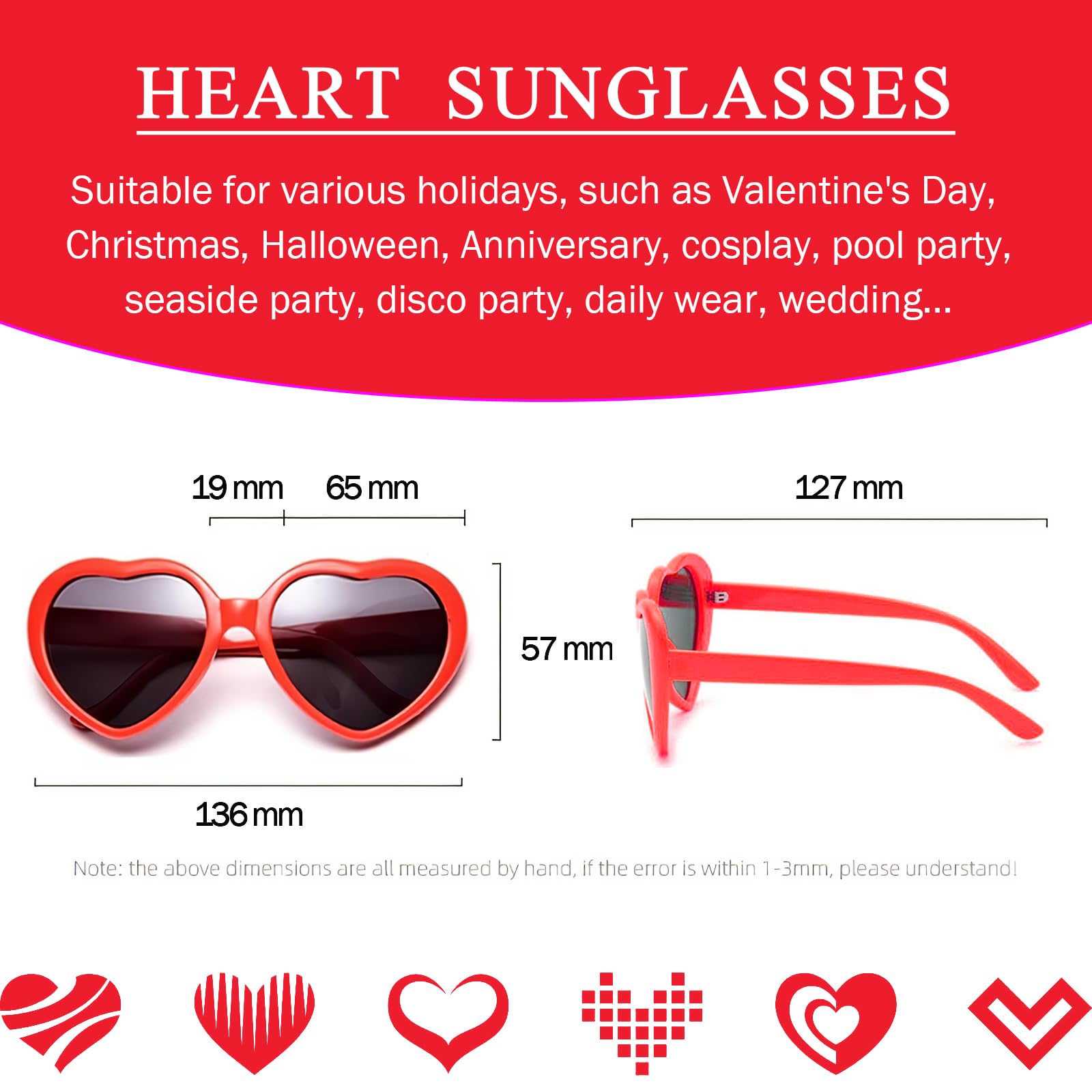 10 PCS Heart Sunglasses for Women Trendy Fashion Heart Sunglasses Retro Love Cute Vintage Eyewear Sun Glasses (Red)