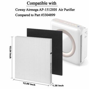 Airmega AP-1512HH Replacement Filter for Coway air purifier, Compatible with Coway Airmega AP1512HH Air Purifier, 3304899, 4 Hepa Filter With 4 Pre-Cut Carbon Filters