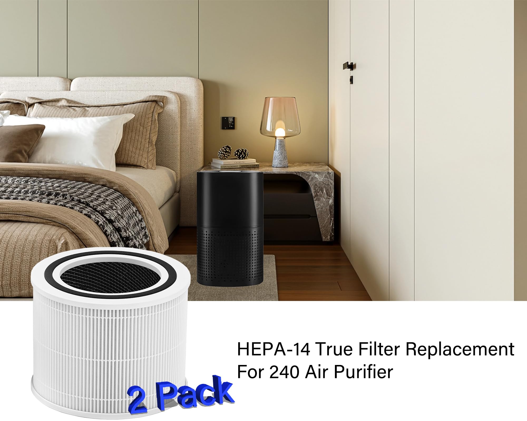 True HEPA Replacement Filter Compatible with 240 Air Purifier, 2 Pack HEPA 14 Filter with High-efficiency Carbon filter and Pre Filter