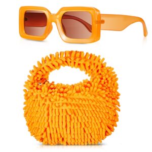 abbylike y2k fuzzy orange purse and orange sunglasses for women cute plush fluffy tote bag square retro sunglasses fuzzy purse for women christmas thanksgiving gift