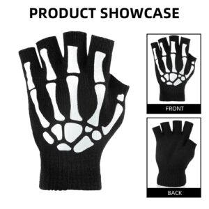 OTPEH Skeleton Gloves For Women Men Adults Fingerless Goth Gloves Glow In The Dark Halloween Costume Emo Accessories