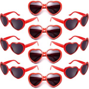 10 pcs heart sunglasses for women trendy fashion heart sunglasses retro love cute vintage eyewear sun glasses (red)