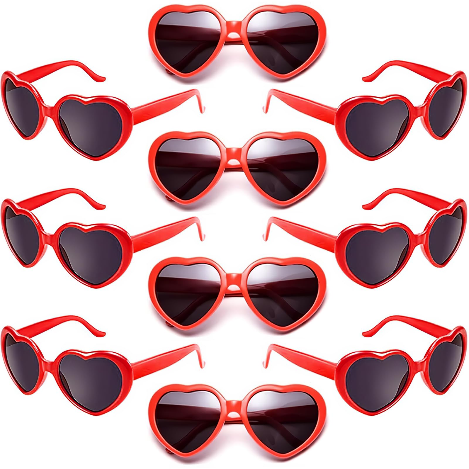 10 PCS Heart Sunglasses for Women Trendy Fashion Heart Sunglasses Retro Love Cute Vintage Eyewear Sun Glasses (Red)