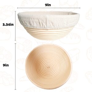 Unihopper Bread Proofing Basket Set of 2,9 Inch Round Sourdough Bread Baskets Bowls with Bread Lame Bread Making Tools Supplies for Sour dough Baking Fermentation