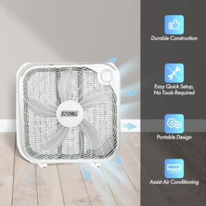 EZ-CHILL 20” Box Fan, 3 Speed Full-Force Air Circulation Window Fan, Floor Fan, Bedroom Fan, Ideal for Home, Bedroom & Office, MTNBF20