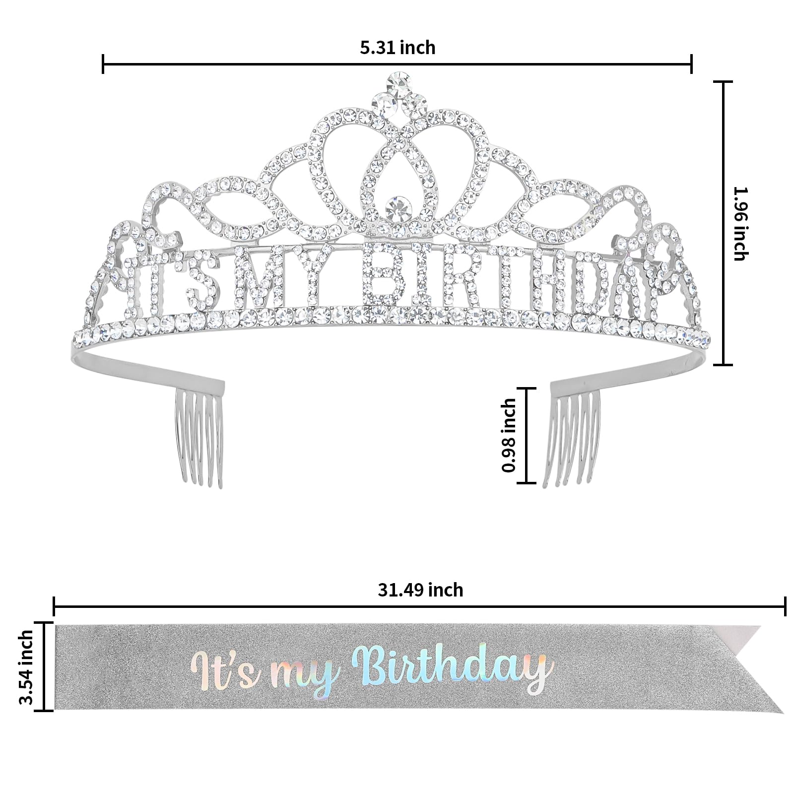 ACO-UINT Birthday Crown for Women, Silver Birthday Headband Birthday Sash It's My Birthday Crown, Birthday Girl Crown Birthday Tiara Birthday Decorations Birthday Gifts