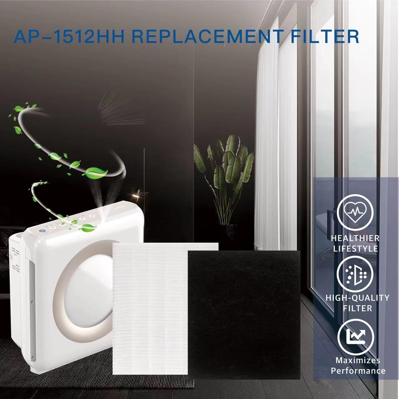 Airmega AP-1512HH Replacement Filter for Coway air purifier, Compatible with Coway Airmega AP1512HH Air Purifier, 3304899, 4 Hepa Filter With 4 Pre-Cut Carbon Filters