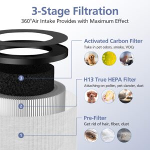 2 Pack TZ-K1 True HEPA Replacement Filter Compatible with FreAire KN6391, Compatible with ToLife TZ-K1, Compatible with MK-01 MK-06, 3-in-1 H13 HEPA Filter Replacement for Smoke Pollen, White