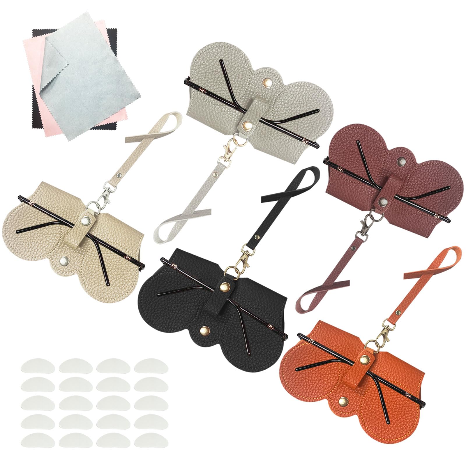 NEW NOAM 5Pcs Soft Leather Sunglasses Bag, Leather Glasses Case Holder Portable Soft Leather Sunglasses Bag Slim Sunglasses Pouch