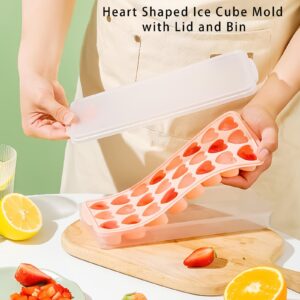 2 Pack Heart-Shaped Ice Cube Trays with lid and bin - 48 Holes Silicone Mini Heart Ice Cube Tray, BPA Free and Dishwasher Safe, Heart Shape Ice Cube Mold, Easy to Remove