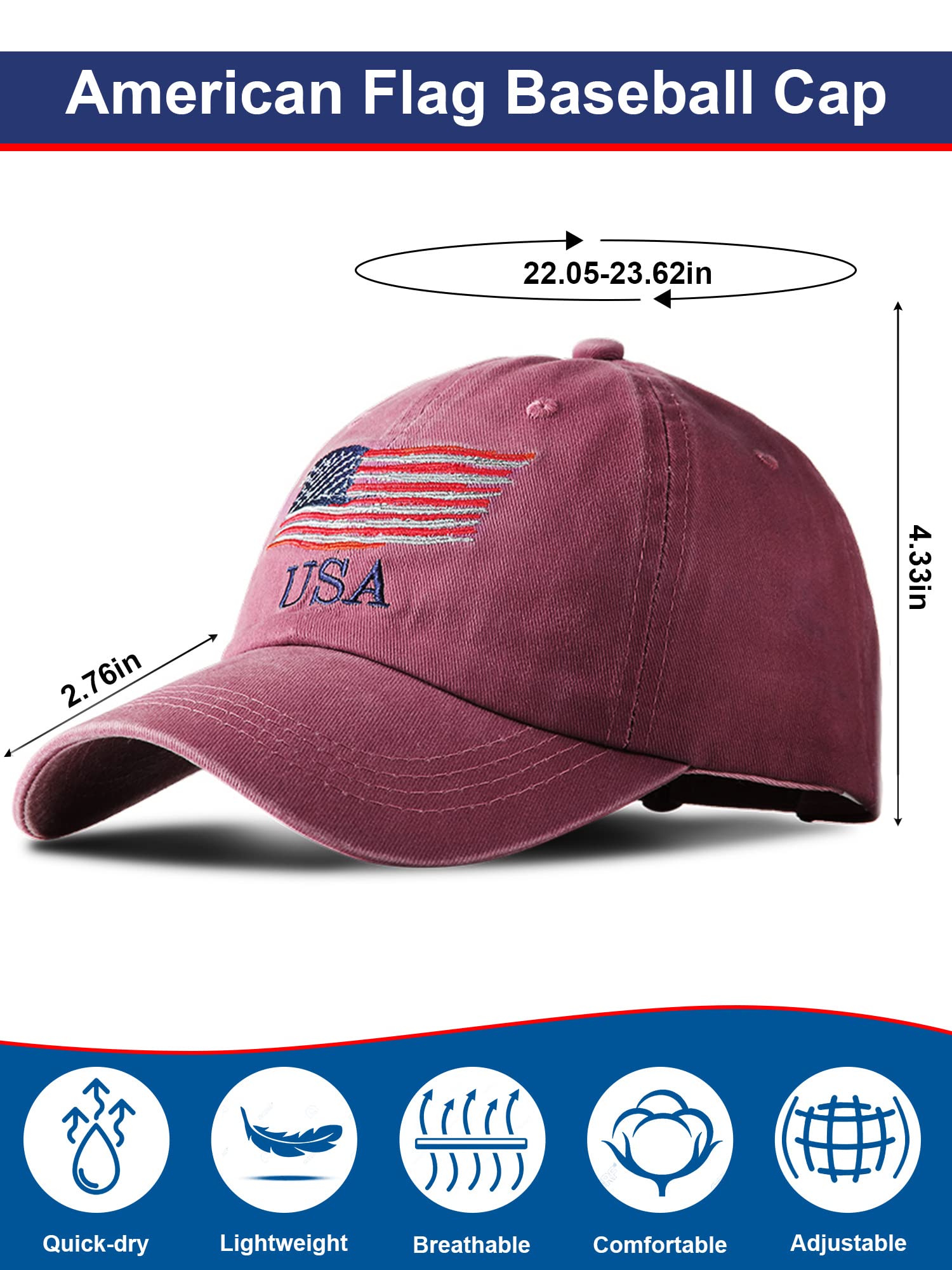 ROLVNHTV 4 Pieces USA Flag Hat American Patriotic Baseball Cap Tactical Hat for Men Adjustable Cotton Dad Hat Women Teens