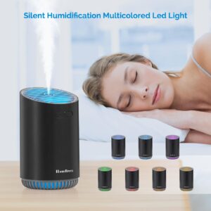 HomBreez Mini Humidifier, Cool Mist Humidifier for Baby, 320ml Small Air Humidifier for Bedroom Plants Indoor, Portable Humidifier for Car Outdoor, 2 Mist Mode with LED Light and Auto Shut-Off (Black)