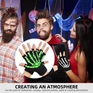 OTPEH Skeleton Gloves For Women Men Adults Fingerless Goth Gloves Glow In The Dark Halloween Costume Emo Accessories