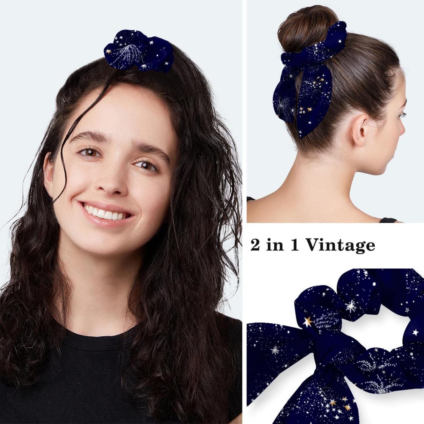 Medical Nurse Scrub Caps with Hair Tie Night Sky Stars and Galaxy Working Cap Adjustable Tie Back Bouffant Caps with Button for Women Long Hair