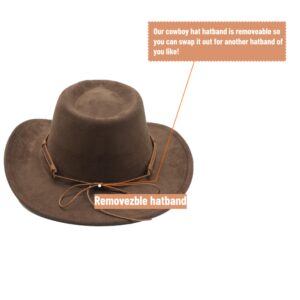 LIDHAY Cowboy Hat for Women and Men Western Suede Hat Panama Hat Cowboy & Cowgirl Hat Felt Wide Brim Women Men Fedora Hats 192 Brown