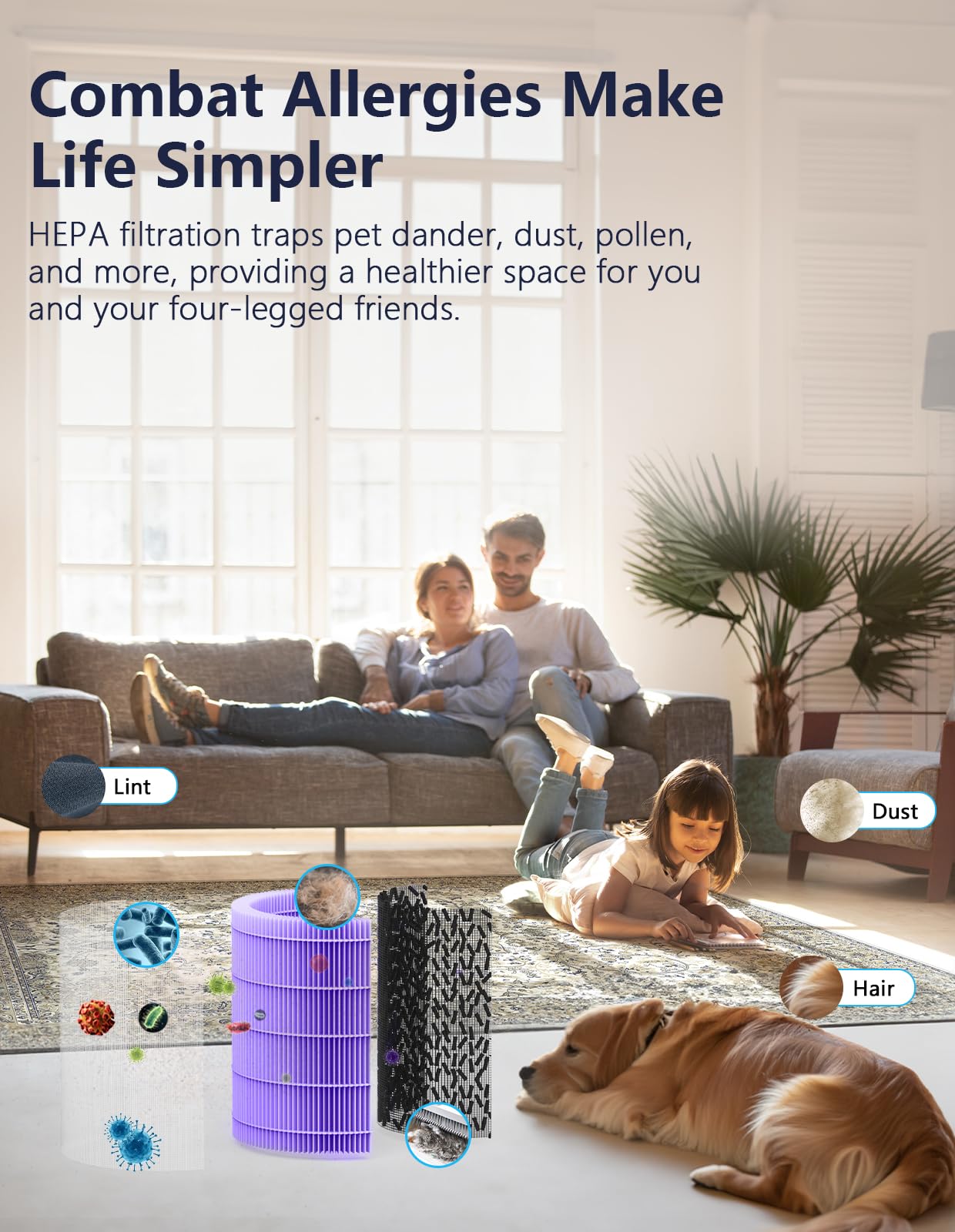 Dayette Air Purifiers for Pets Large Room Up to 2200 Ft² with Air Quality Monitor,Auto Mode and Sleep Mode, HEPA Filter Captures Pet Allergies, Smoke, Dust, Pollen, AP301 Pet