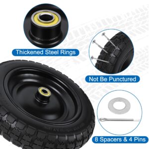 phepetroll 13 Inch Flat Free Wheels Tires 4.00-6 Solid Replacement with Universal 5/8" Axle Bore Hole, 8 Spacers and 4 Pins, for Wheelbarrow, Garden Wagon, Hand Truck, Trolley, Lawn Mower, 2 Pack