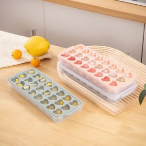 2 Pack Heart-Shaped Ice Cube Trays with lid and bin - 48 Holes Silicone Mini Heart Ice Cube Tray, BPA Free and Dishwasher Safe, Heart Shape Ice Cube Mold, Easy to Remove