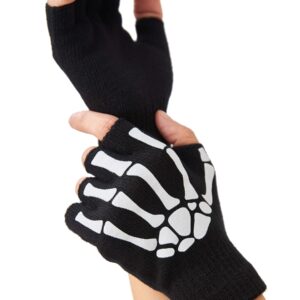 OTPEH Skeleton Gloves For Women Men Adults Fingerless Goth Gloves Glow In The Dark Halloween Costume Emo Accessories