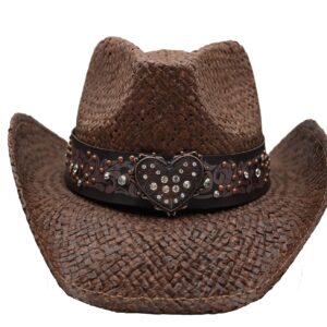 THE CELL Straw Cowboy Hat (Crystal Heart_Dk Brown)