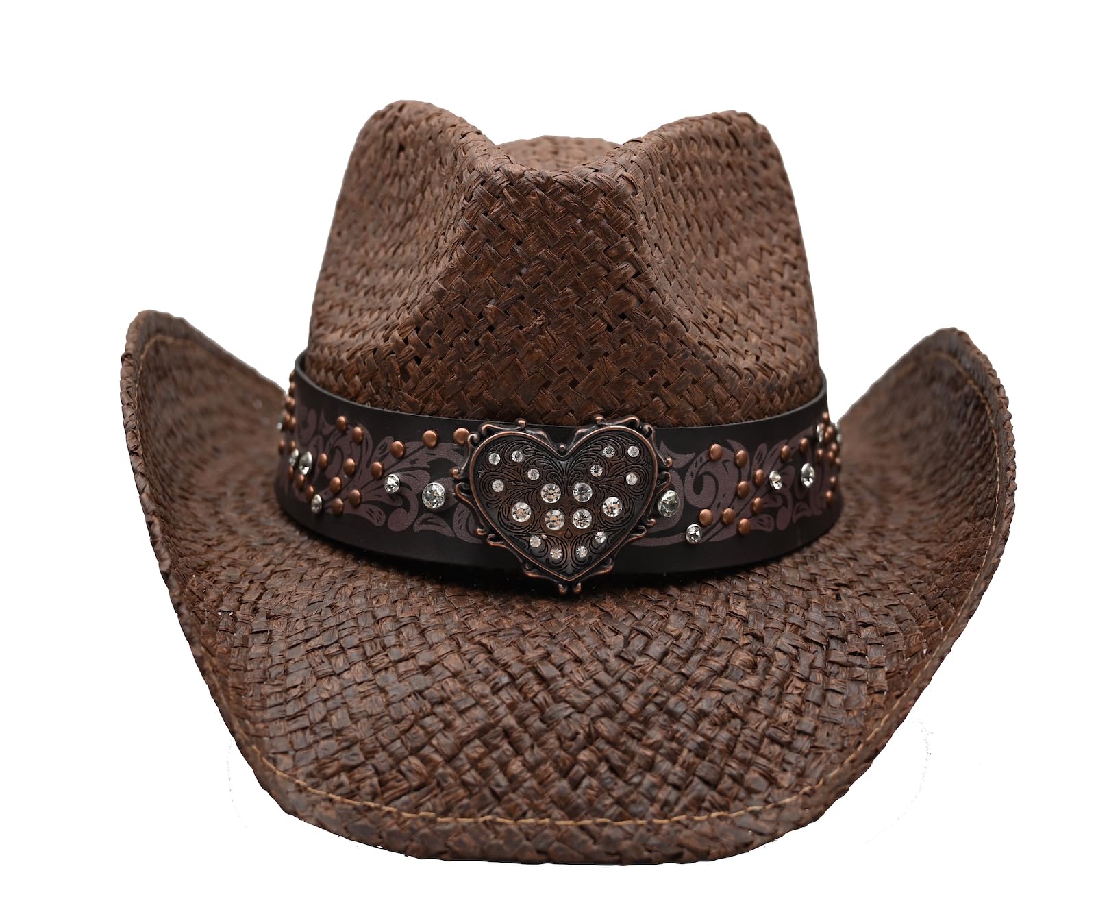 THE CELL Straw Cowboy Hat (Crystal Heart_Dk Brown)