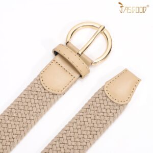 JASGOOD Women Braided Woven Elastic Stretch Belt Canvas Casual Belt for Jeans Pants, A-Beige