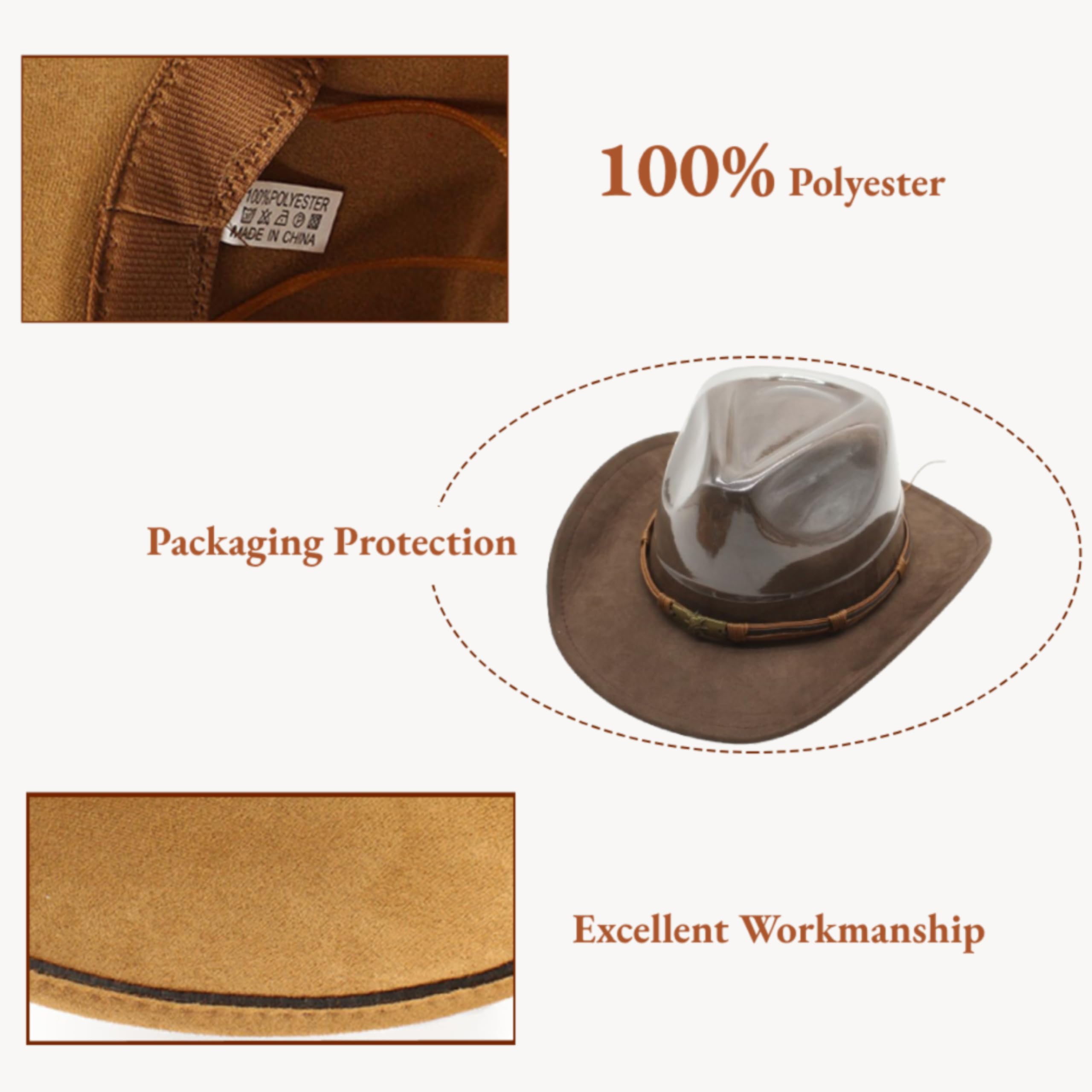 LIDHAY Cowboy Hat for Women and Men Western Suede Hat Panama Hat Cowboy & Cowgirl Hat Felt Wide Brim Women Men Fedora Hats 192 Brown