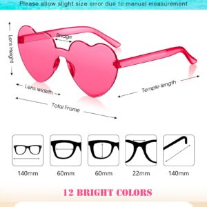 Colzzy 24 Pair Heart Shaped Rimless Sunglasses Transparent Candy Color Frameless Glasses Tinted Eyewear(Bright Colors)