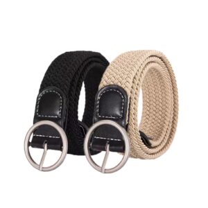 swtddy 2 pack women's stretch braided web belts elastic for jeans casual pants dresses belt