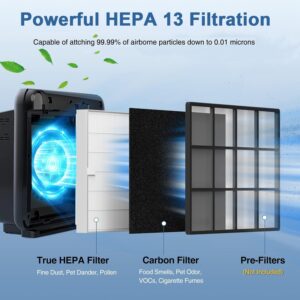 AP-1512HH True Replacement Filter Compatible with Coway Airmega Air Purifiers AP-1512HH, AP-1512HH-FP, AP-1518R, AP-1519P, 2 True HEPA Filter with 8 Activated Carbon Pre Filters, Part # 3304899