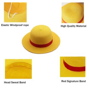 Yofuhope Straw Hat Luffy Hat Cospaly Hats Halloween Performance Costume Party Straw hat for Men Women Kids Yellow Strawhats Summer Hat (01Yellow)