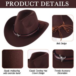 Toulite 9 Pcs Western Cowboy Hat Unisex Fur Faux Felt Hats Outback Wide Brim Travel Cap with Strap for Men Women Adults Cowgirl Indoor Outdoor Party Cosplay Costume, 9 Colors