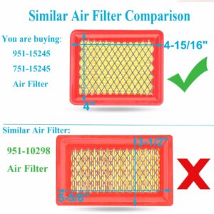 HEYZLASS 3Pack 951-15245 Air Filter with Fuel Filter 951-12296 Compatible with Cub Cadet 159cc 196cc Engine Lawn Mower for 751-15245 Air Filter