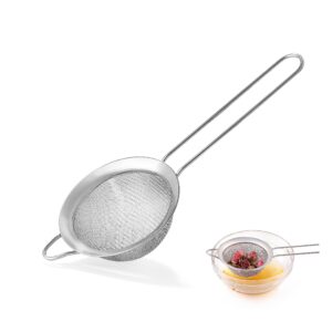 fine mesh strainers for kitchen, cokuma stainless steel metal hand small mini sieve strainer, cocktail strainer tea coffee juice strainer，food strainer with handlle (3.35inch, silver)