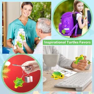 Huquary 30 Pcs Inspirational Sea Turtle Keychain Bulk You're Turtley Awesome Key Ring Relief Stress Squeeze Turtle Keychain with Inspirational Card Organza Bag for Employee Appreciation Day Gifts