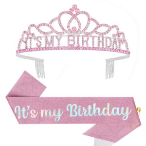 pink birthday crown adult woman & glitter its my birthday sash for women birthday tiara for women birthday hat birthday girl crown pink crown for women parties favors pink birthday decorations