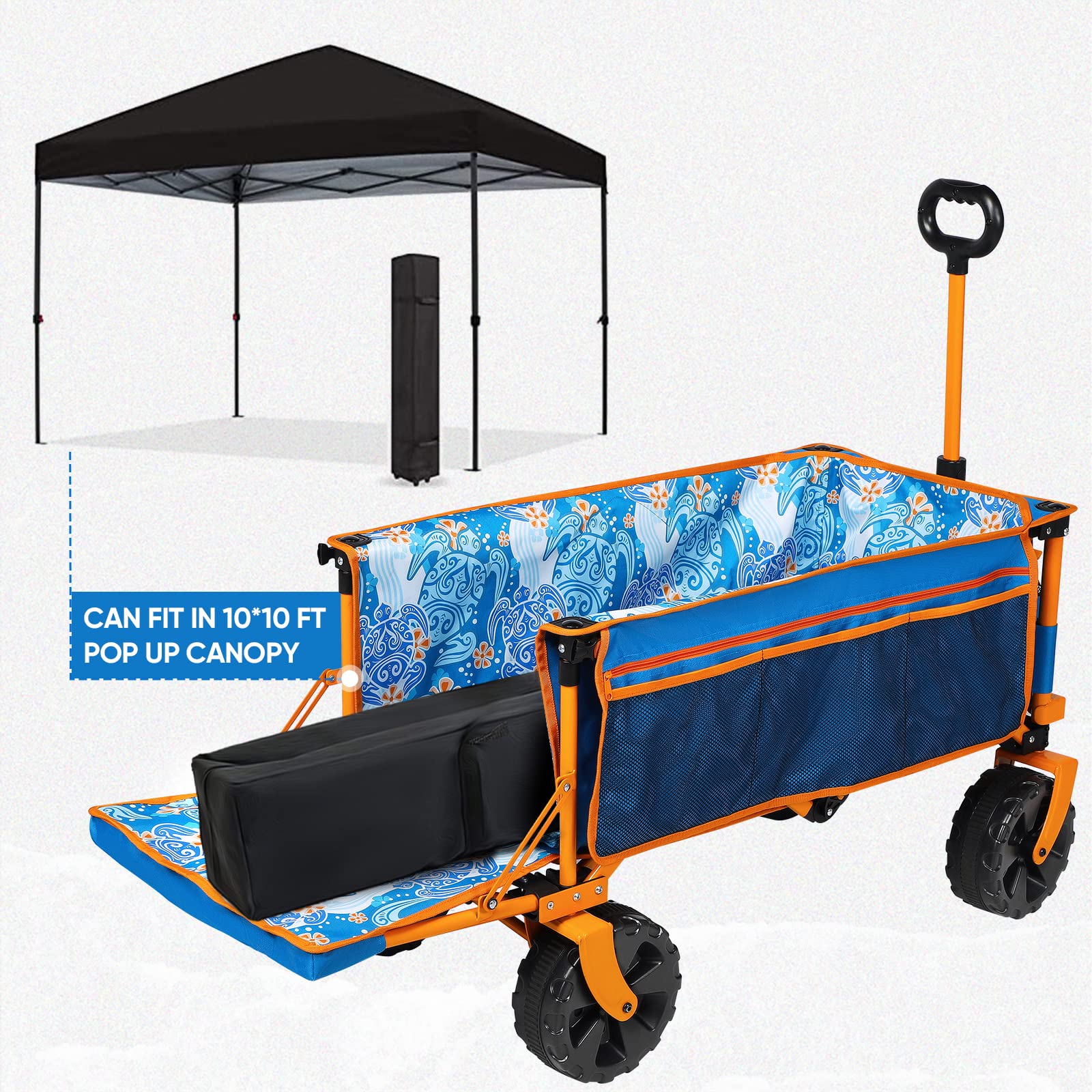 Old Bahama Bay 49 Inch Extended Extra Long Beach Wagon with Big Wheels for Sand, Collapsible Utility Beach Cart Heavy Duty Folding Wagon,Ideal for Outdoor Sand Camping Garden Pet