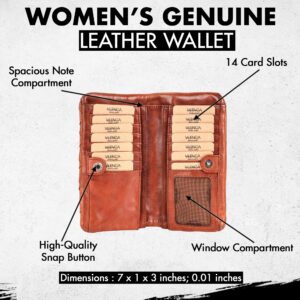 Vilenca Holland Genuine Leather Wallets for Women, Small Wallet for Ladies Zipper Coin Purse Credit Card Holder with Strap (VL-167-COGNAC)