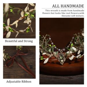 MOSTORY Handmade Forest Leaf Crown - ELf Woodland Hadpiece Fairy Green Branch Tiara Elven Vine Circlet with Rhinestone Tassel for Renaissance Party Cosplay Halloween Photo Prop