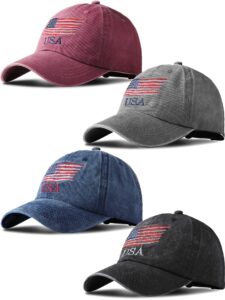 rolvnhtv 4 pieces usa flag hat american patriotic baseball cap tactical hat for men adjustable cotton dad hat women teens