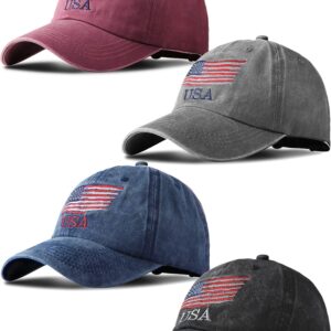 ROLVNHTV 4 Pieces USA Flag Hat American Patriotic Baseball Cap Tactical Hat for Men Adjustable Cotton Dad Hat Women Teens